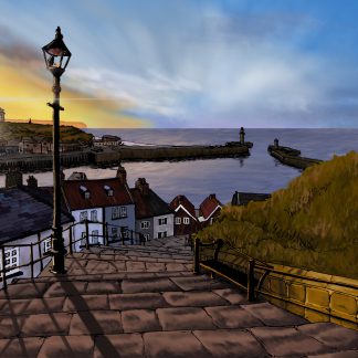 Sunset over Whitby harbour