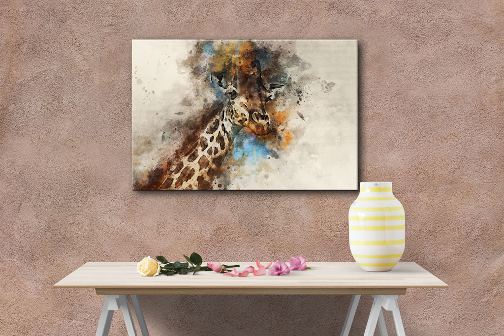 Giraffe watercolour effect canvas art print giraffe abstract art
