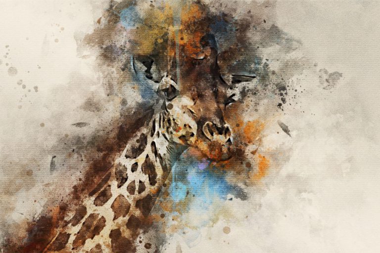 Giraffe watercolour effect canvas art print giraffe abstract art