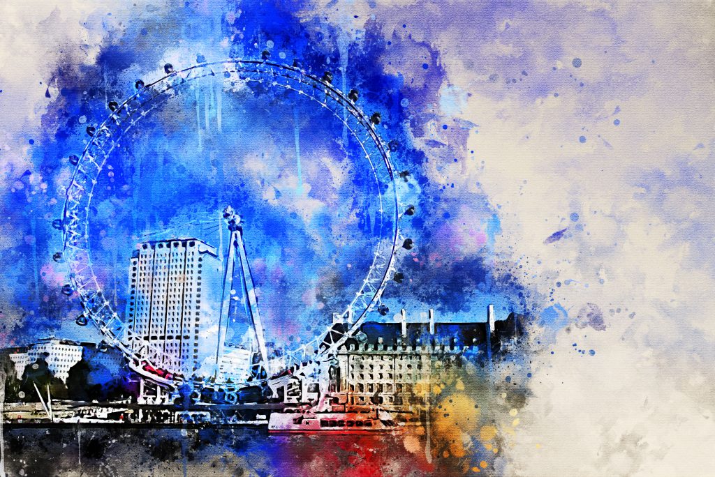 The London Eye watercolour effect canvas art print Alan Hill Art