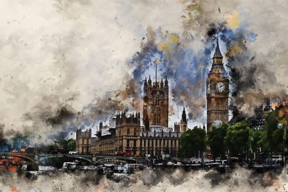 Houses of Parliament watercolour effect canvas art print