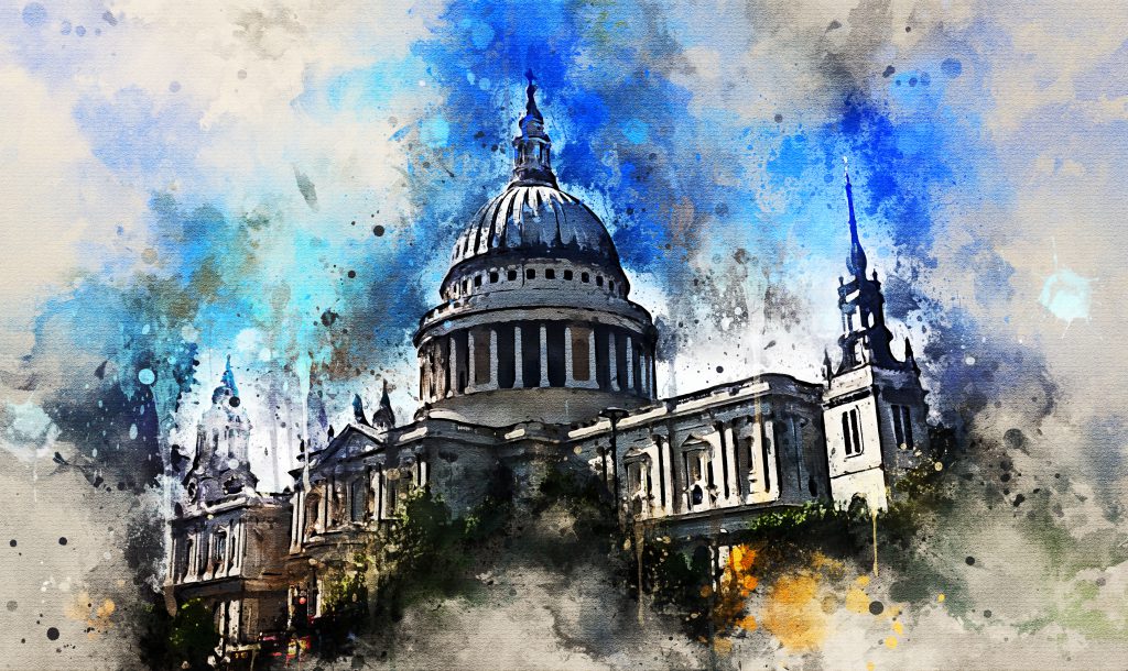 St. Paul’s Cathedral watercolour effect canvas art print Alan Hill Art