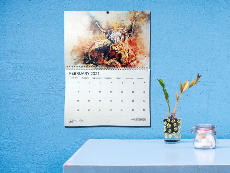 2021 Highland Cow wall calendar – Alan Hill Art