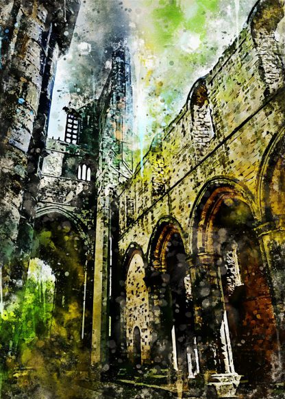 Kirkstall Abbey in Leeds watercolour effect canvas print