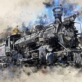 Vintage steam train 482 canvas art print watercolour effect