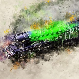 Green steam train canvas art print watercolour effect