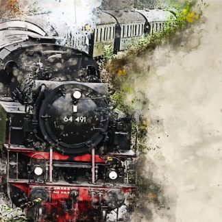 Steam locomotive 64491 canvas art print watercolour effect