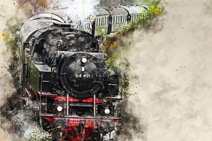 Steam locomotive 64491 canvas art print watercolour effect