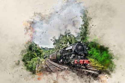 Vintage steam engine canvas art print watercolour effect