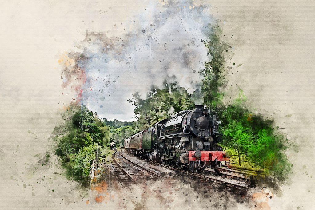 Vintage steam engine canvas art print watercolour effect – Alan Hill Art