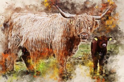 Canvas print, highland cows (from calendar - September 23) stunning digital art in a range of sizes