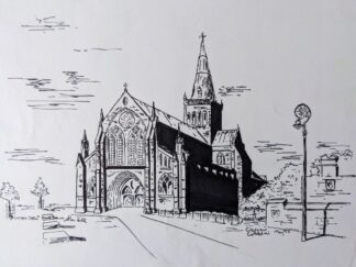 Glasgow Cathedral Pen and Ink Drawing | Hand-Drawn Illustration | Framed Artwork | Cathedral of St. Mungo, Glasgow