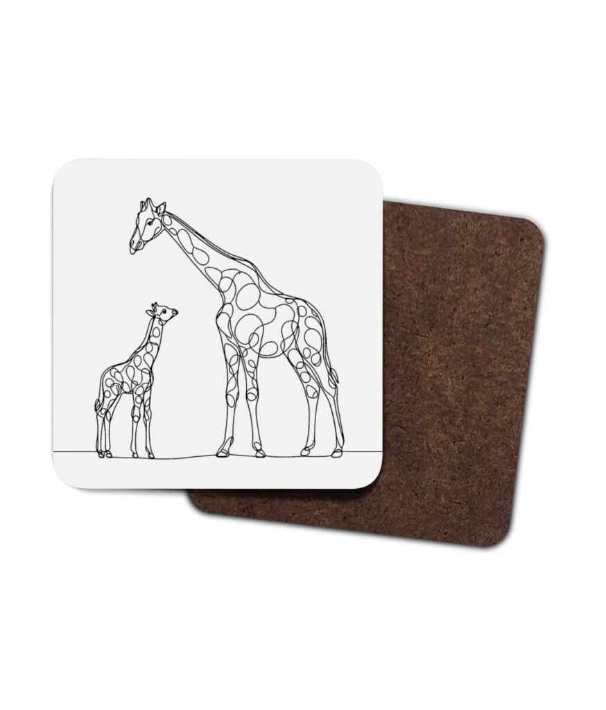 4 Pack Hardboard Coaster animal line drawings - giraffe