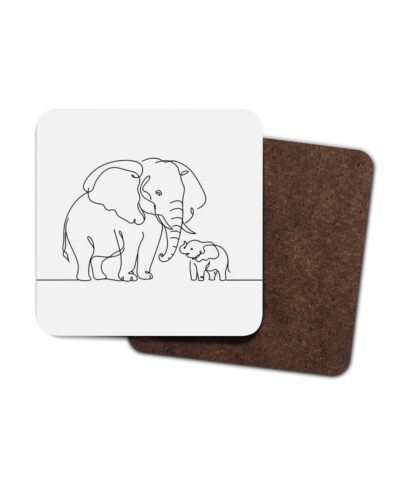 4 Pack Hardboard Coaster animal line drawings - elephant