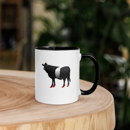 Belted Galloway cow with red heels - mug with coloured handle and interior - Image 6