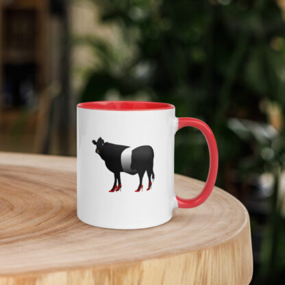 Belted Galloway cow with red heels - mug with coloured handle and interior - Image 3