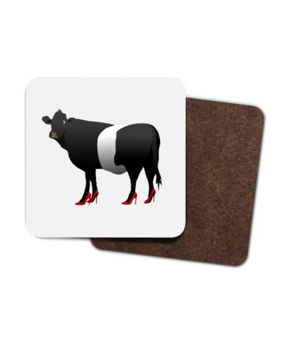 Belted Galloway with red high heels 4 Pack Hardboard Coaster