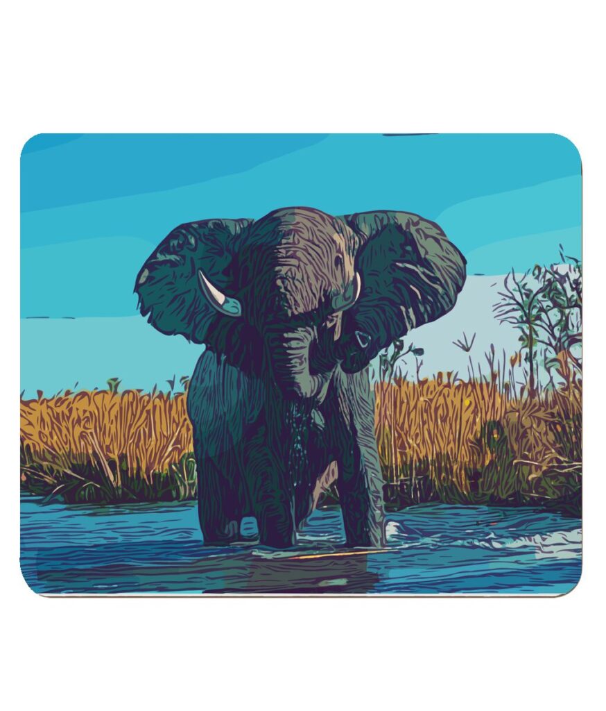 Elephant in water in bold colours 4 Pack Hardboard Placemat
